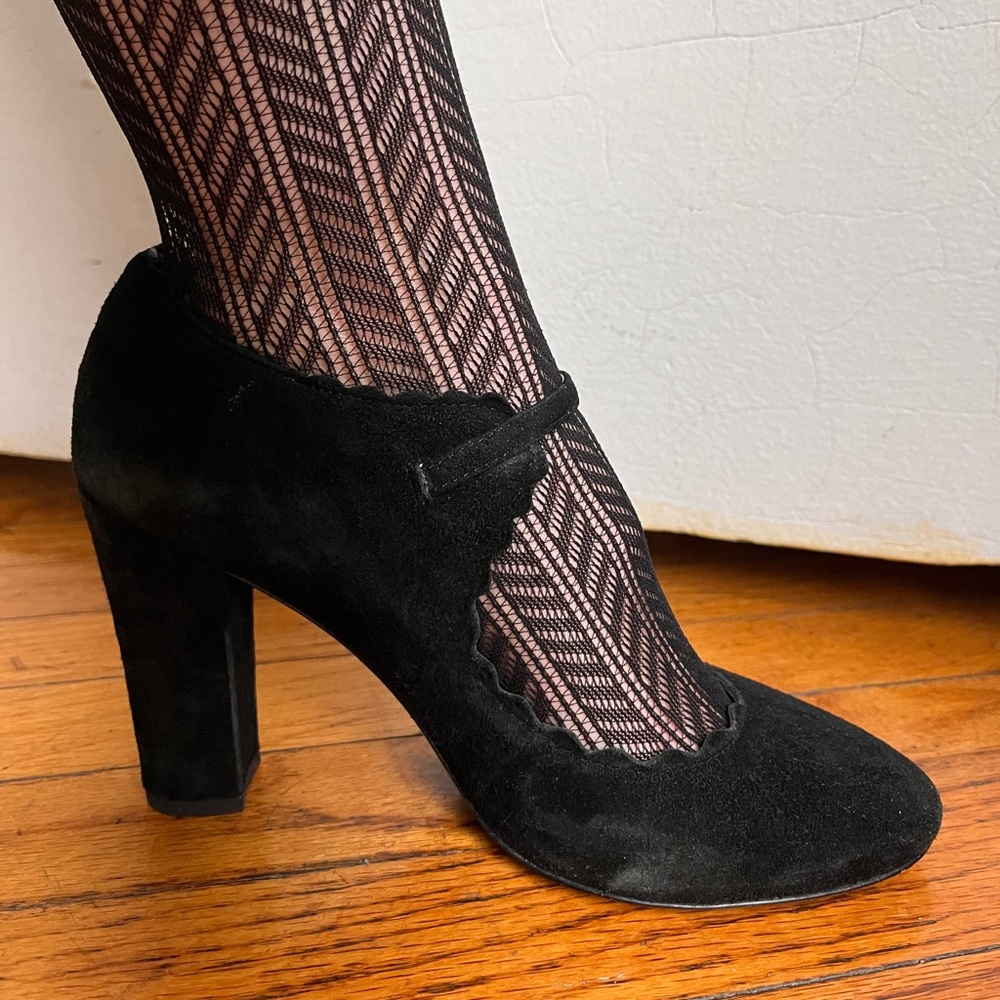Aerin Mary Jane black suede heels 7.5